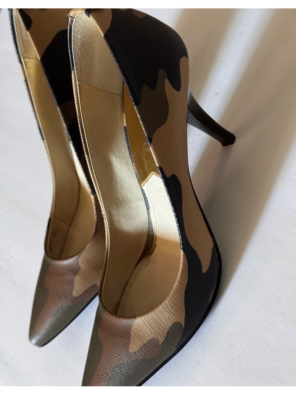 Michael Kors Camouflage Pointed Stiletto Pumps in Tan & Black